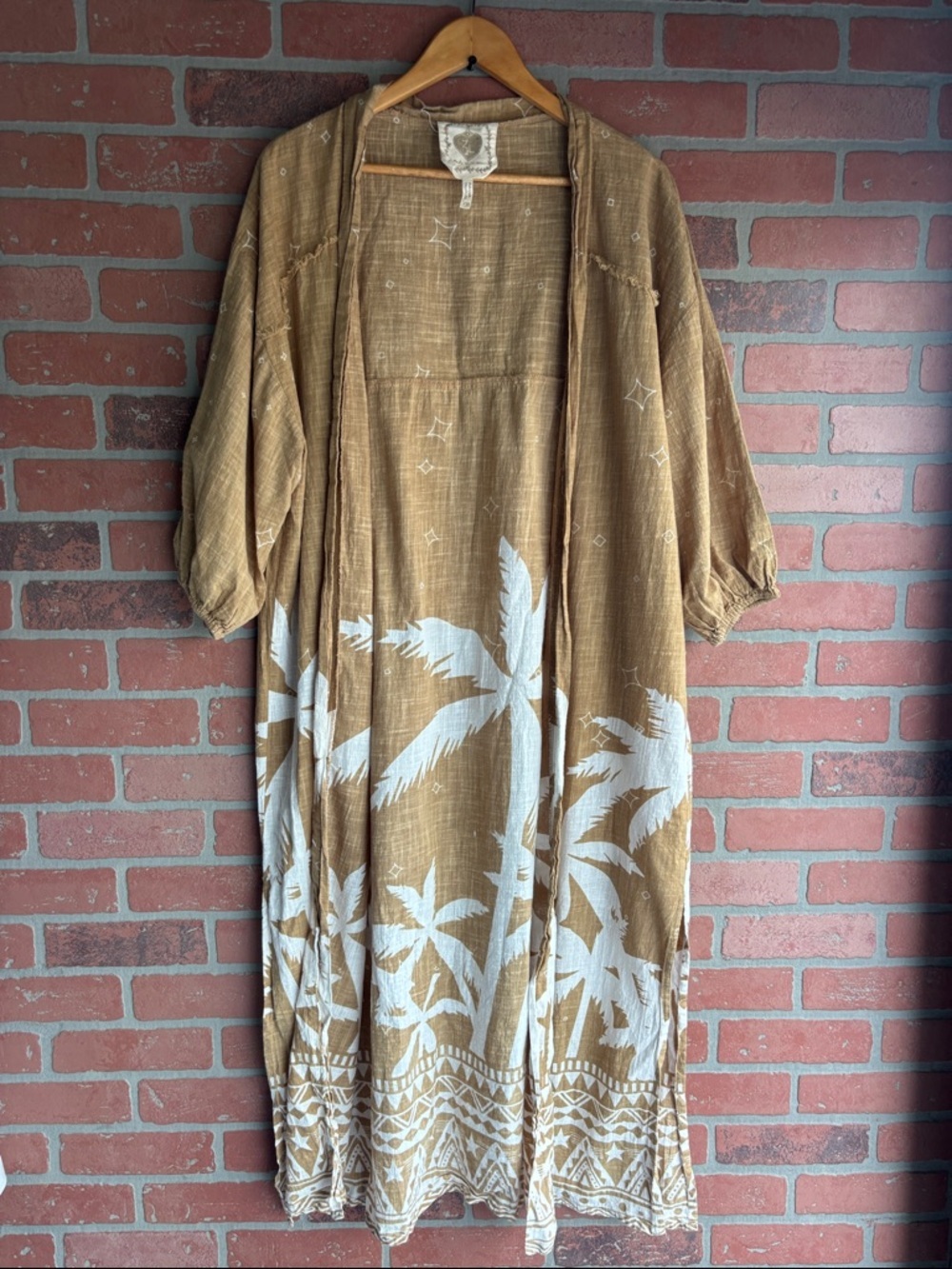 Z&L Boho Open-Front duster in Brown with White Palm Print - Picture 6 of 6